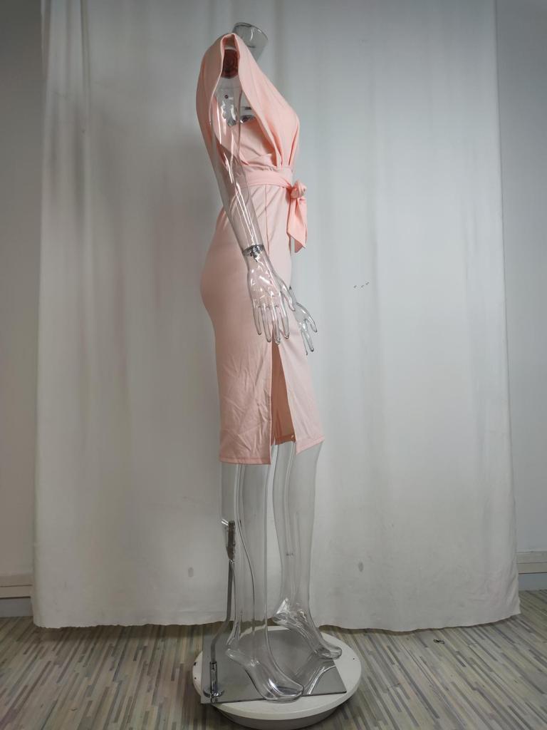 2025 Spring European & American Women's Sexy Lace-Up Bandeau Fly Sleeve Slit Evening Dress