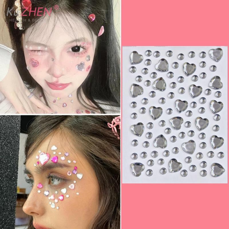 Bunter Herzform Diamant Edelstein Aufkleber 3D Gesicht Strass Tattoo Lidschatten Aufkleber für Festival Party Bühne Körper Make-up Bling