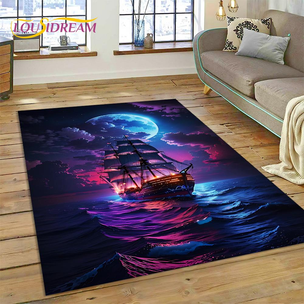Ancient Pirate Ship Boat,Barque,Sailboa Rug Carpet for Living Room Bedroom Decor,Floor Mat Non-slip Decoration for Sofa Doormat