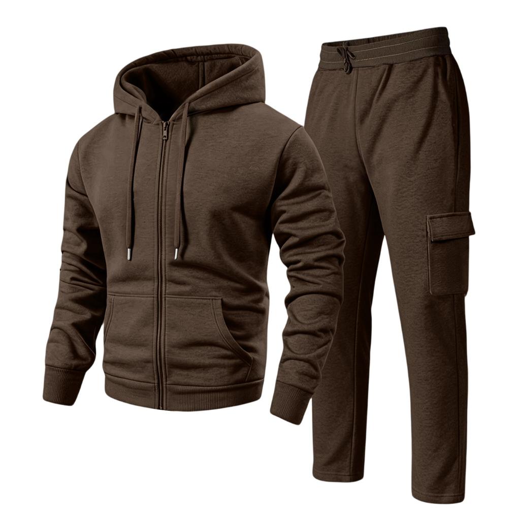 Men's Hoodie and Cargo Jogger Pants 2-Piece Set Casual Sportswear Suit for Outdoor Activities