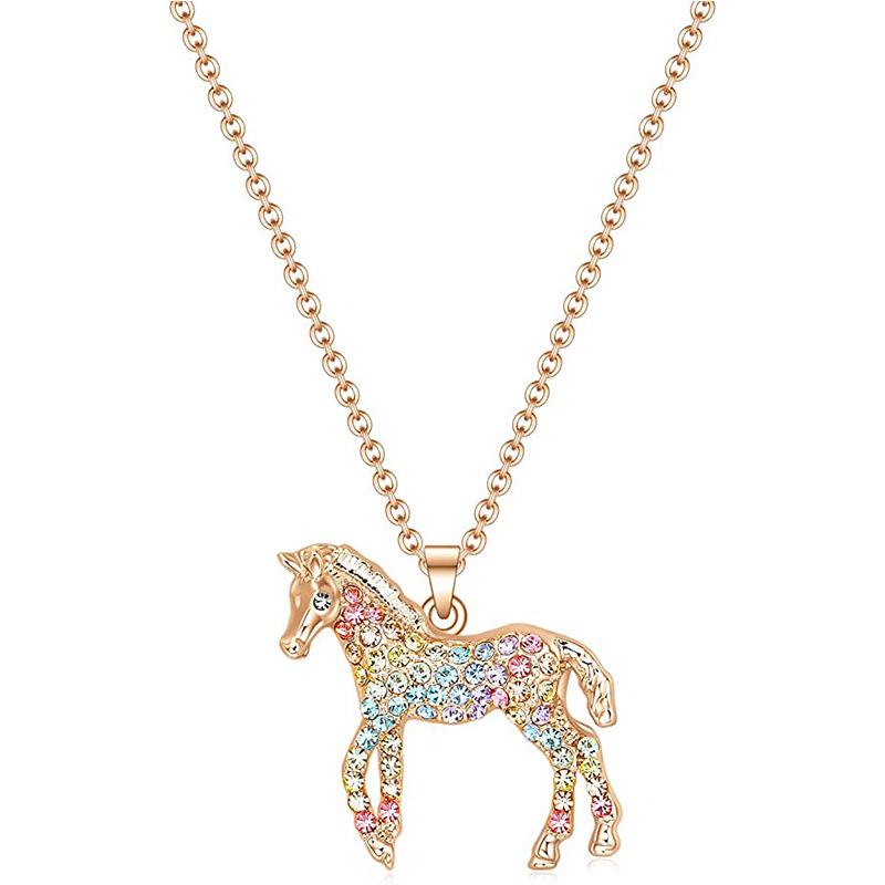 

Rainbow Stylish Cartoon Horse Pendant Necklace Perfect For Trendy Accessories Womens золотий