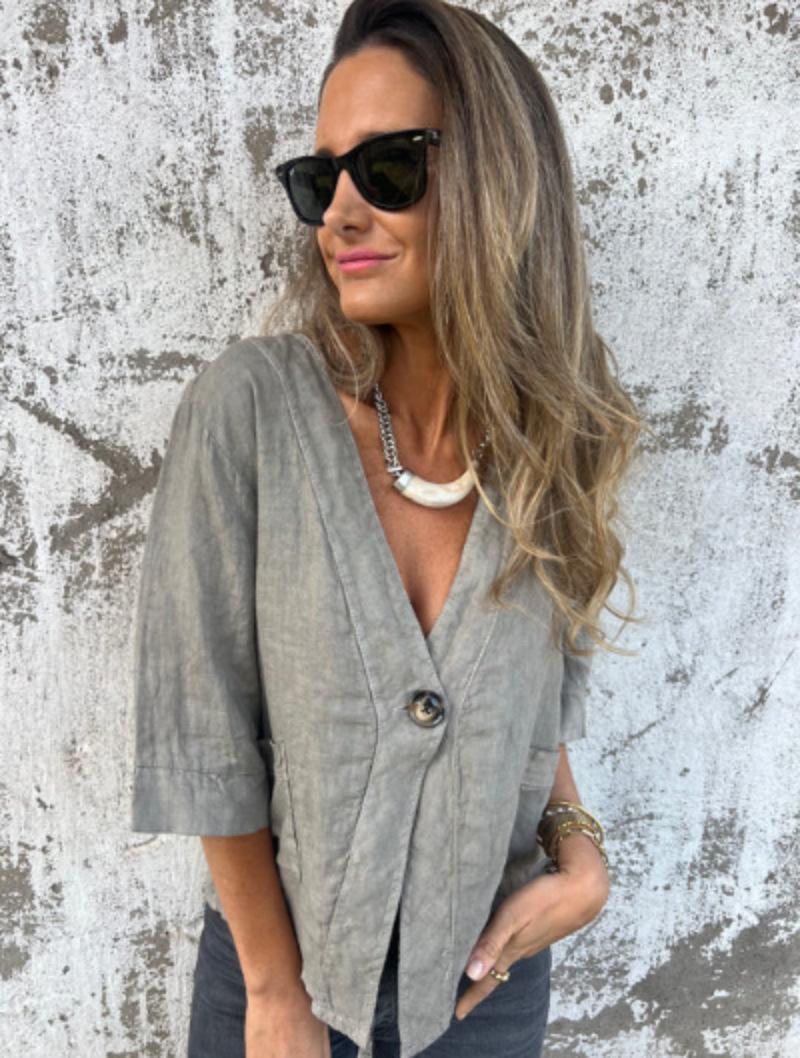 

Women s V-Neck Cotton and Linen Solid Color Shirt - 2025 European & American Spring/Autumn Collection 2XL світло-сірий колір