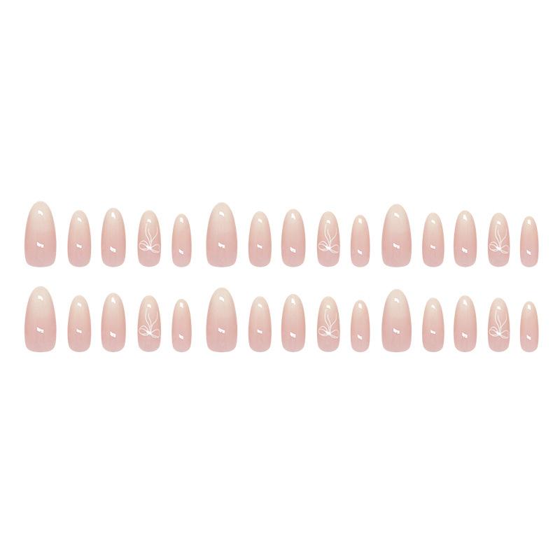 24 Pieces Milk Apricot Gradual Change Sweet Powder Bow Simple Playful Style Removable Nail 30 Pieces Press On Nails