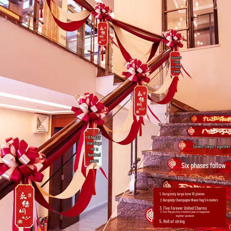 Wedding Stair Railing Decoration Package with Balloons and Flowers: Full Set for Handrail and Escalator