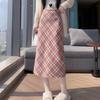 Sweet & Spicy Pink Plaid High-Waisted Midi Skirt – Women's Slimming A-Line Wool Blend Skirt for Spring & Autumn