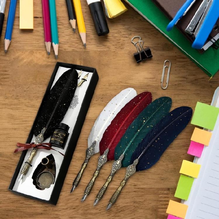 Luxury Vintage Signature Pen Calligraphy Pen for Writing Christmas Gift Quills Pen Fancy Pen Feather Calligraphy Pen Set