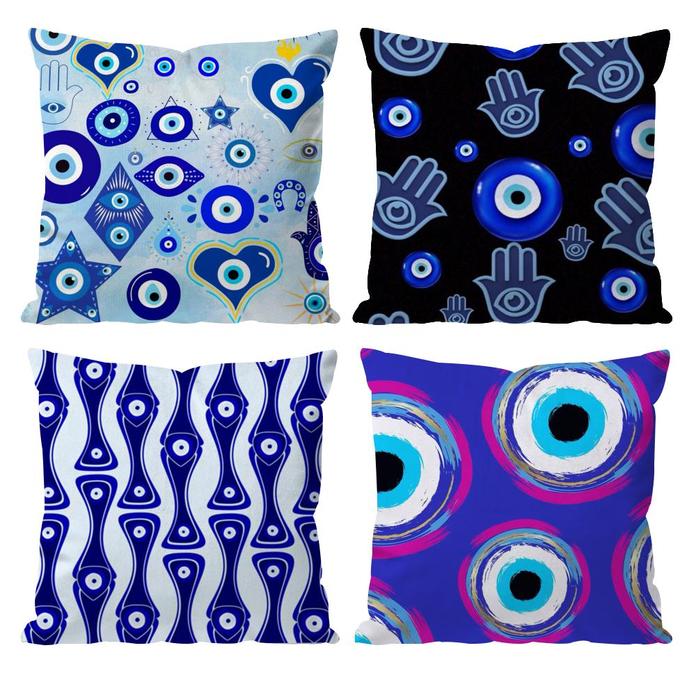 Evil Eye Symbol Art Cushion Cover Pattern Printed Pillowcase for Living Room Sofa Cushion Cover & Bedroom Decor