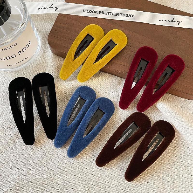 Korean Flocking Water Drop Hair Clips Simple Solid Color Bangs Side Hair Pin Cute Mini BB Clip Women Autumn Winter Hair Accessories