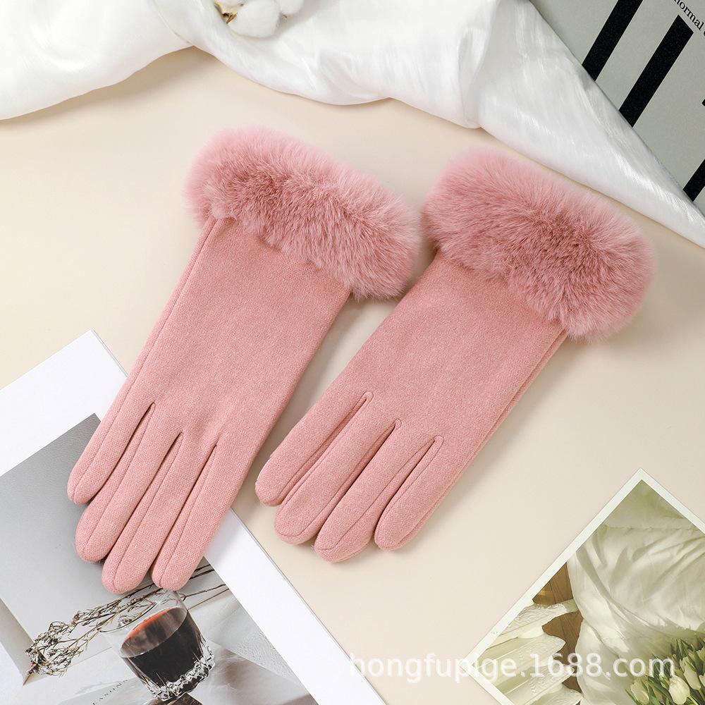 Warm Gloves for Women In Autumn and Winter Outdoor Riding Cold Proof Thickened Plush Velvet Cute Bow Develvet Touch Screen Gloves