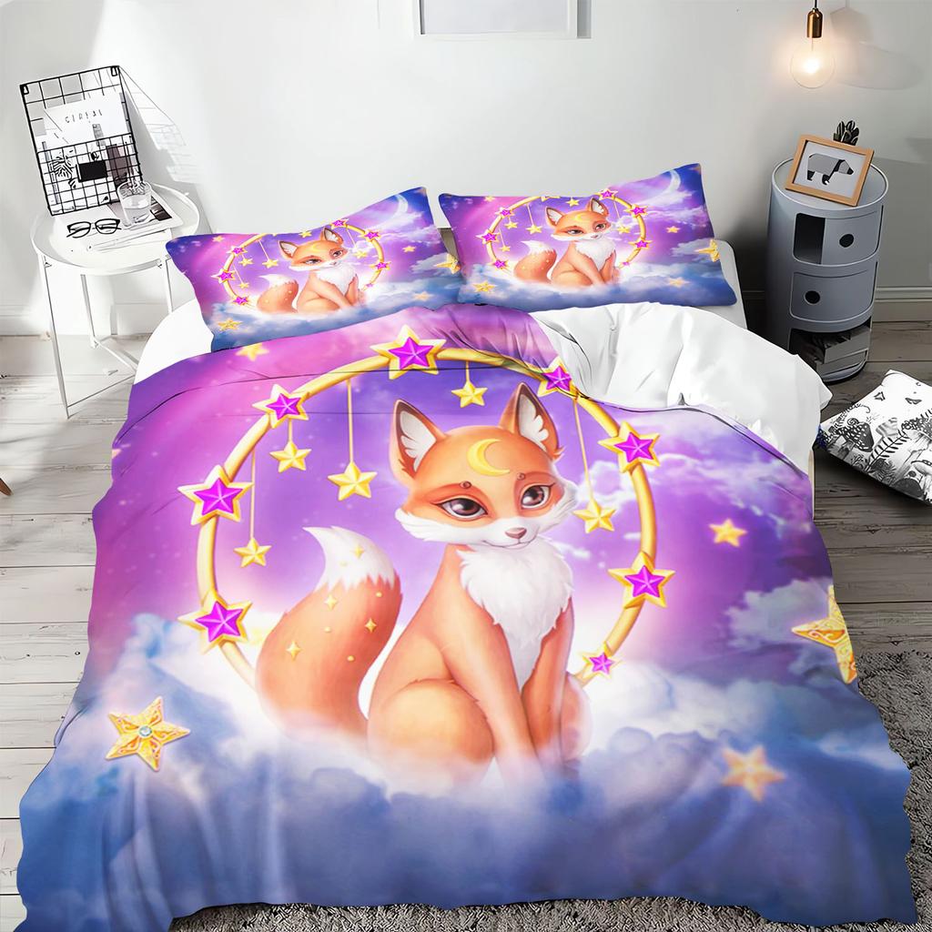 Anime Desene Animate Animal Vulpe Husă de Plapumă Lenjerie de Pat Față de Pernă Imprimat Set Copii și Adulți Mărime Queen Imprimare Reactivă Plapumă