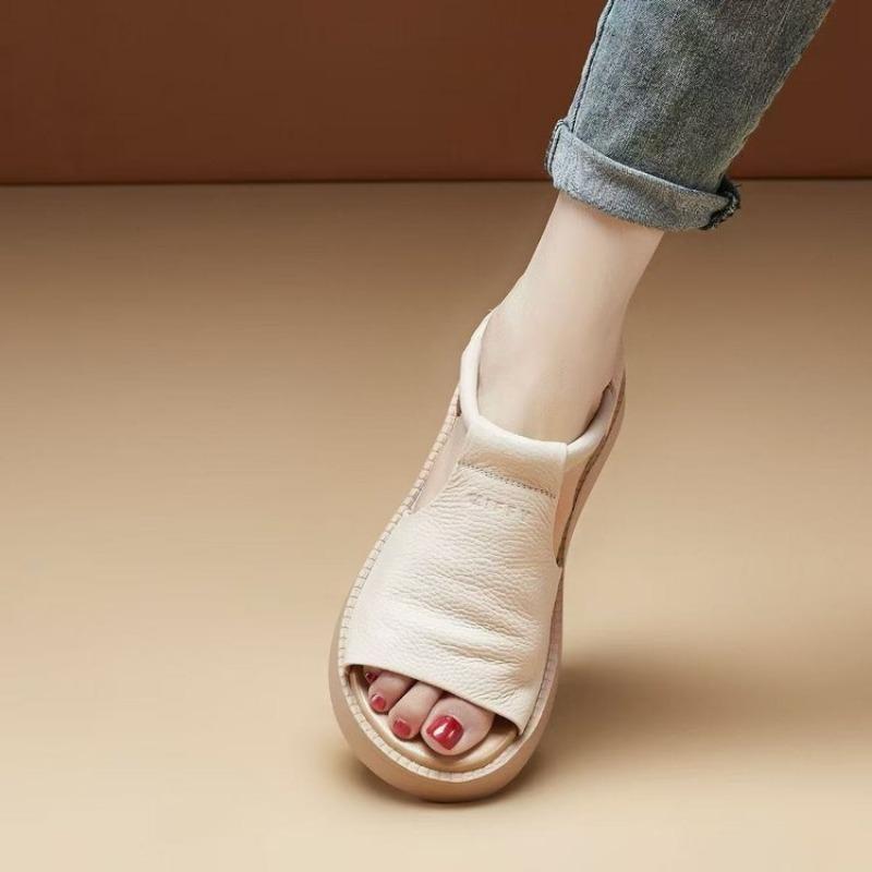 New Soft Leather Sandals, Flat Velcro Casual Open-toe Soft-soled Shoes, Versatile and Fashionable Women's Shoes