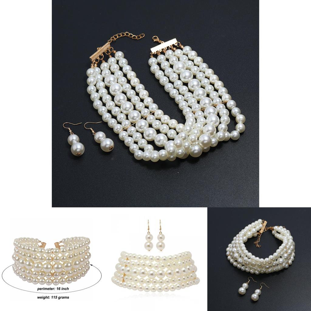 Elegancki wielowarstwowy naszyjnik z pereł i kolczyki dla kobiet ze stylem łańcuszka z falą wodną