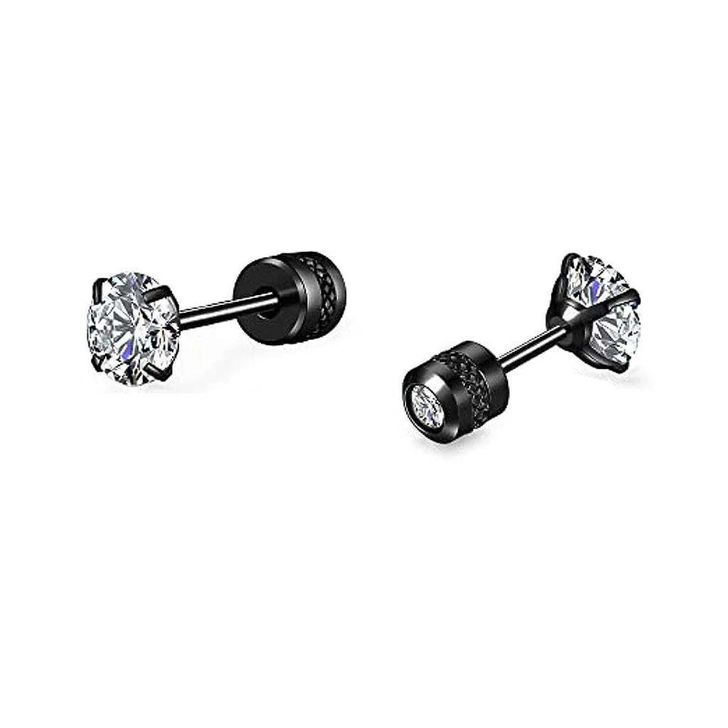 Glamorous Stainless Steel & Zircon Stud Earrings for Men – Hypoallergenic 5-Pairs Set, Durable & Versatile