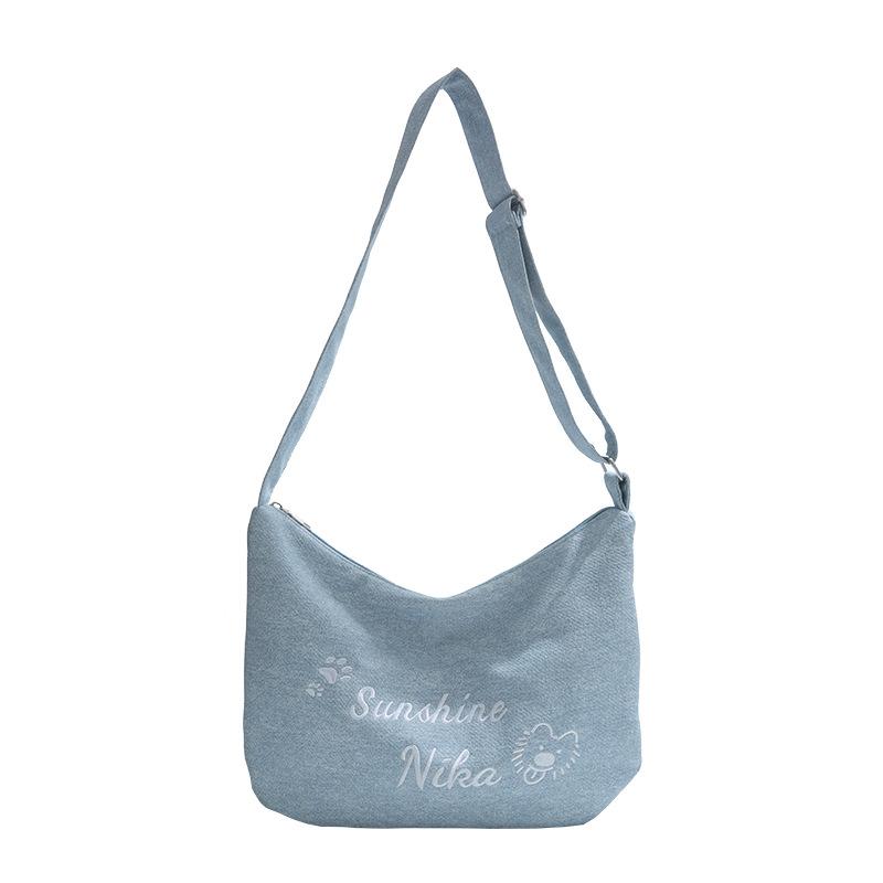 Large capacity retro alphabet canvas handbag, student commuter schoolbag, denim shoulder bag, tote bag for women