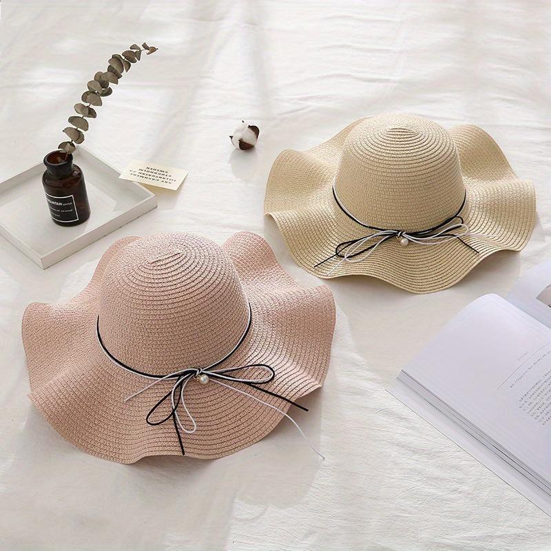 Summer Women's Small Fresh Butterfly Bow Beach Straw Hat, Adjustable Sun Hat, Holiday Outdoor Sunshade Headwear.