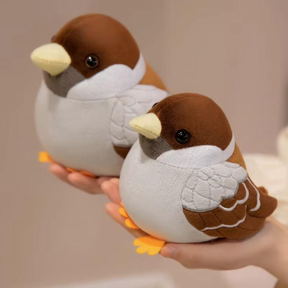 Realistic Soft Stuffed Bird Doll Chubby Round Simulation Sparrow Doll  Office Companion