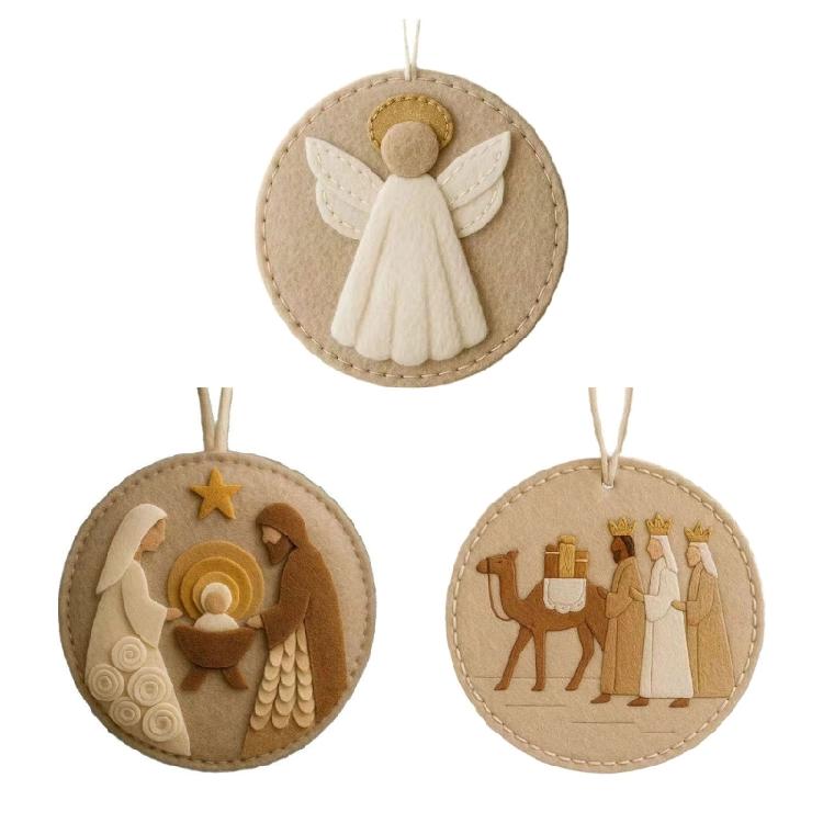 Nativity Scene Felted Craft Ornament Set With Instructions Religious Themed Embroidery Supplies For Christmas Decoration