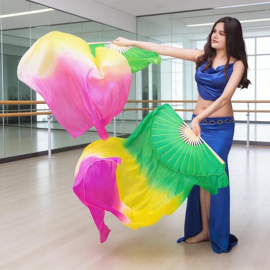 Gradual Color Dancing Fan Handmade Belly Dance Veils Unique Hand Dyed Fan Stage Show Prop for Adult Kid