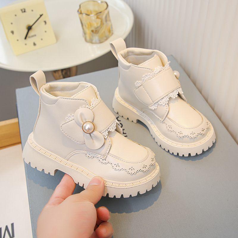 Children's Fashionable Ankle Boots for Autumn and Winter, Sweet Fleece Soft-soled Leather Boots for Girls