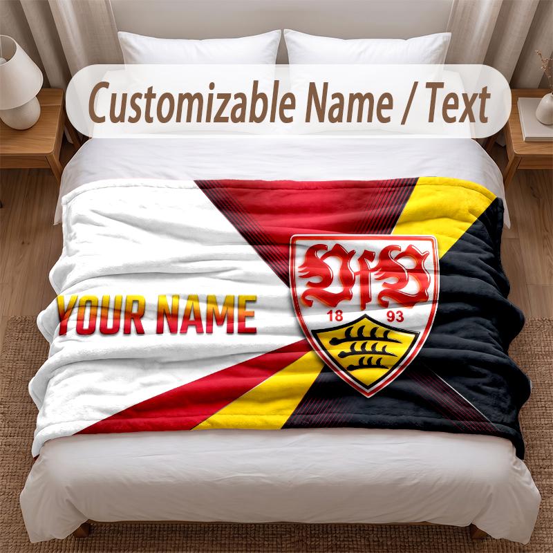 VfB Stuttgart FC Bedruckte Flanelldecke Mit Benutzerdefiniertem Namen Text Weiche Warme Überwurfdecke Für Schlafzimmer Weihnachtsgeschenk