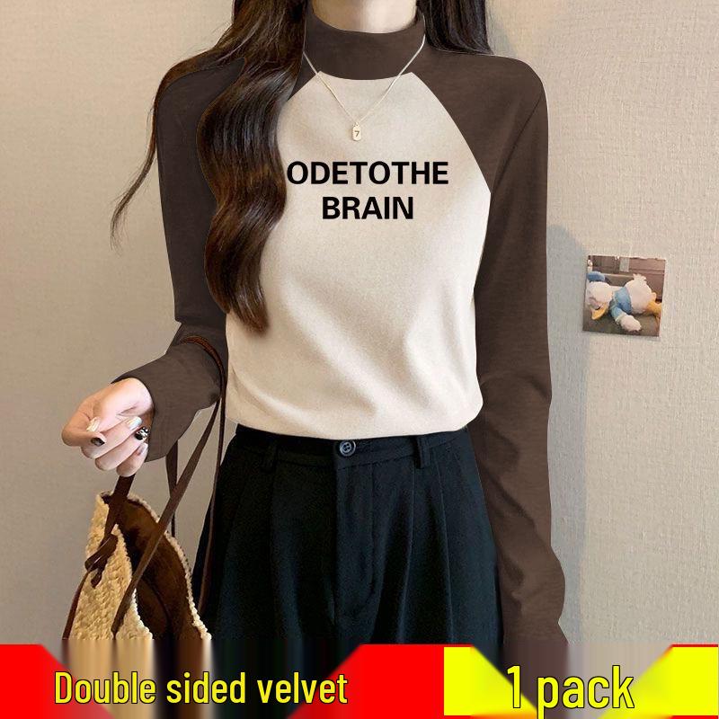 

Women s German Velvet Color Block Semi-High Neck Slim Fit Stretch Shirt - Winter Warm Base Layer. S (up to 90 lbs)