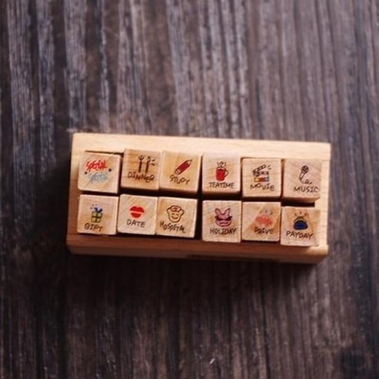 12pcs/set Vintage Weather Journal Stamp DIY Wooden Stamps for Scrapbooking Stationery Scrapbooking S