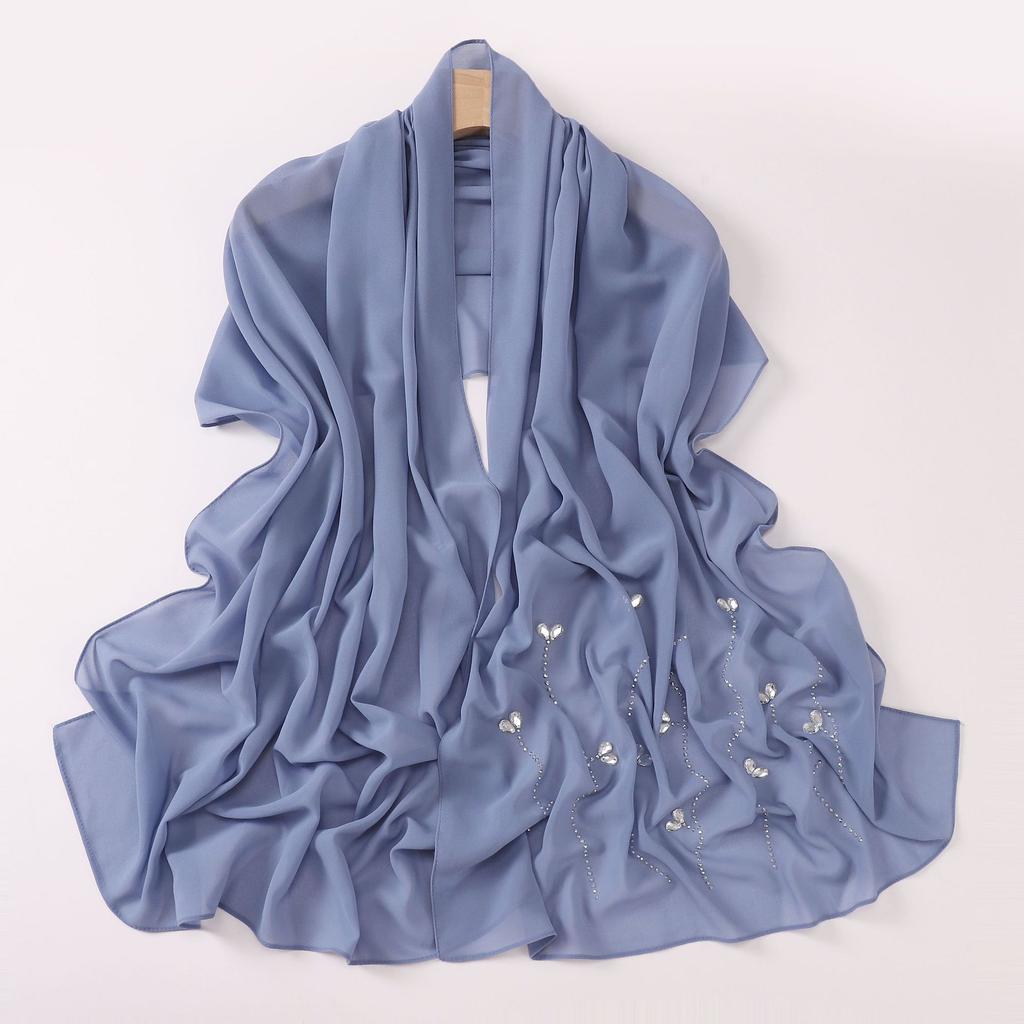 Pearl Chiffon Long Scarf With Rhinestone For African Women
