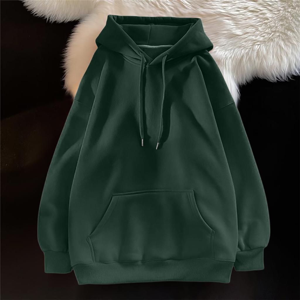 Ladies' Casual And Fashionable Solid Color Long Sleeved Hooded Warm Shirt Loose And Comfortable Hoodie