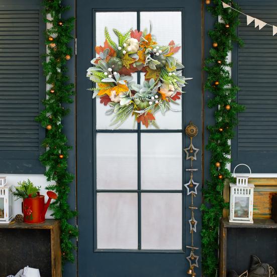 Simulated Wreath Autumn Maple Leaf Pumpkin Pine Cone Berry Wreath Realistic Simulated Fall Harvest Thanksgiving Door Decor