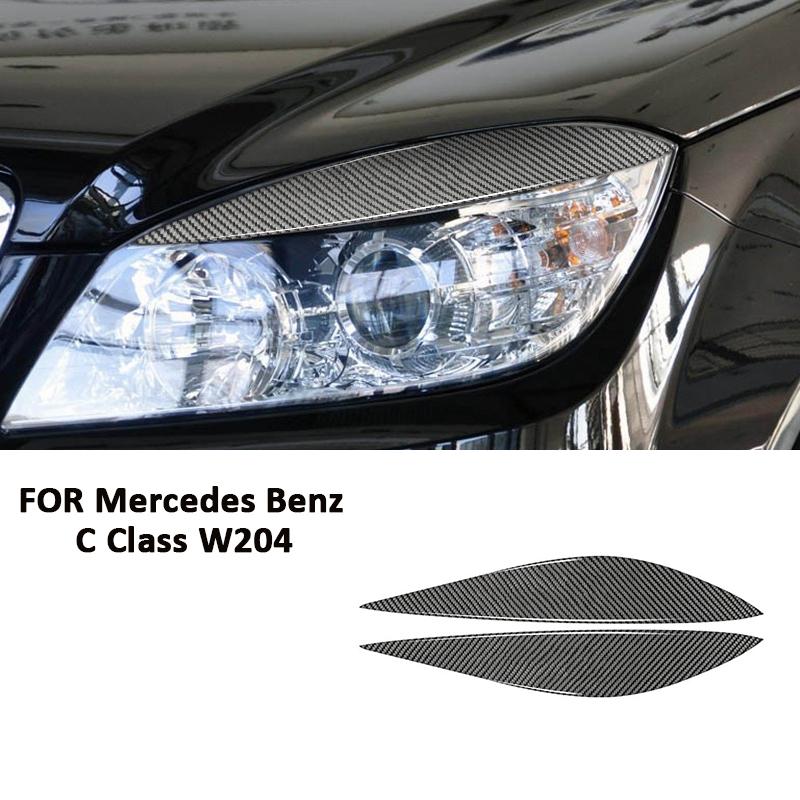

Накладки на передние фары из углеродного волокна, декоративные наклейки-рамки для бровей фар для Mercedes Benz C-Class W204 2007-2014 чёрный