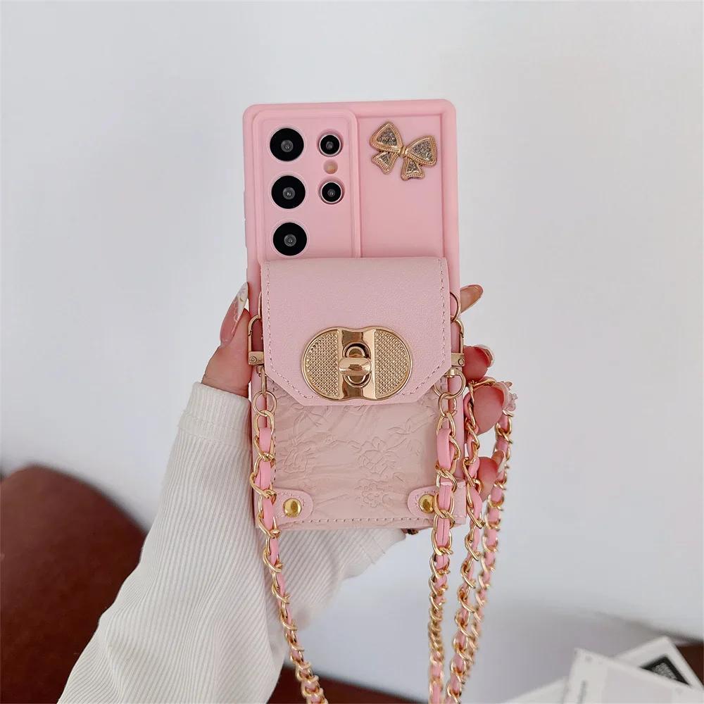 Solid Color Crossbody Wallet Case for Samsung Galaxy S24 S21 FE S25 Ultra S23 S22 Plus A06 A16 A56 A36 A54 A55 A35 A25 A15 Cover