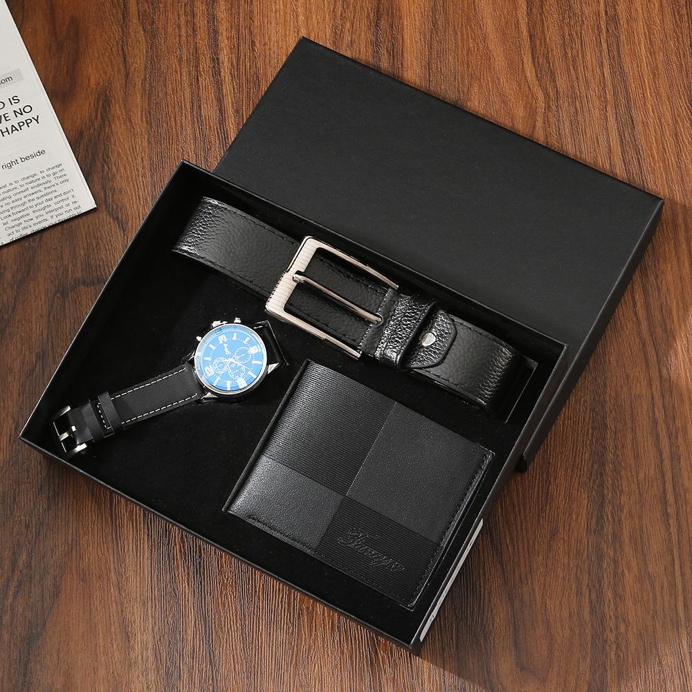 Set de Regalo para Hombre, Cartera + Reloj + Caja para Cinturón, Regalo de San Valentín Día del Padre para Novio Amigo