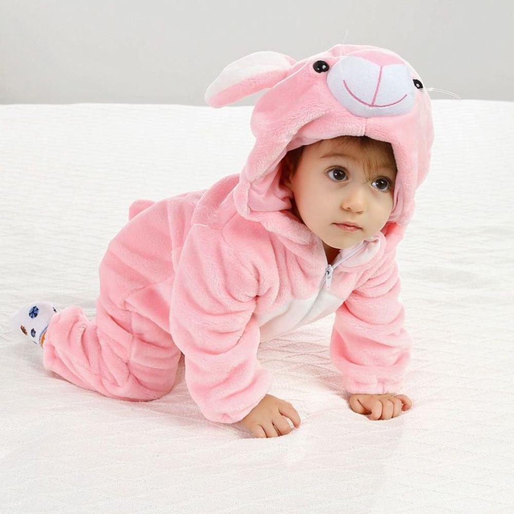 Soft Baby Hooded Rompers Coral Fleece Children Pajamas Kawaii Infant Jumpsuits Autumn