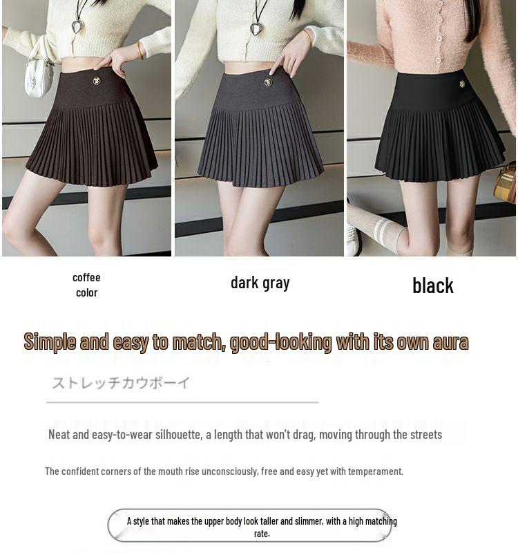 Women's High-Waist Pleated Wool Skirt - Spicy American Style for Autumn/Winter