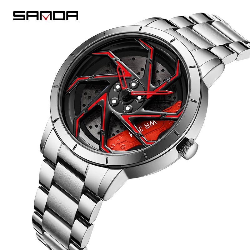 Sanda Men's Creative Wheel Quartz Watch - Trendy Rotating Waterproof Wristwatch