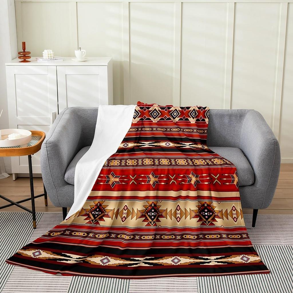 Aztec Pattern Blanket Tribal Design Fleece Throw Boho Home Decor Cozy Sofa Cover Geometric Print Bedding
