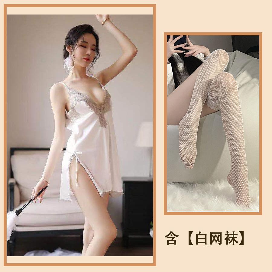 Sexy spodní prádlo Ledové hedvábí Svádění Sexy rozparkové pyžamo Květiny rozpustné ve vodě Duté podvazkové pyžamo Domácí Velká velikost Ženy