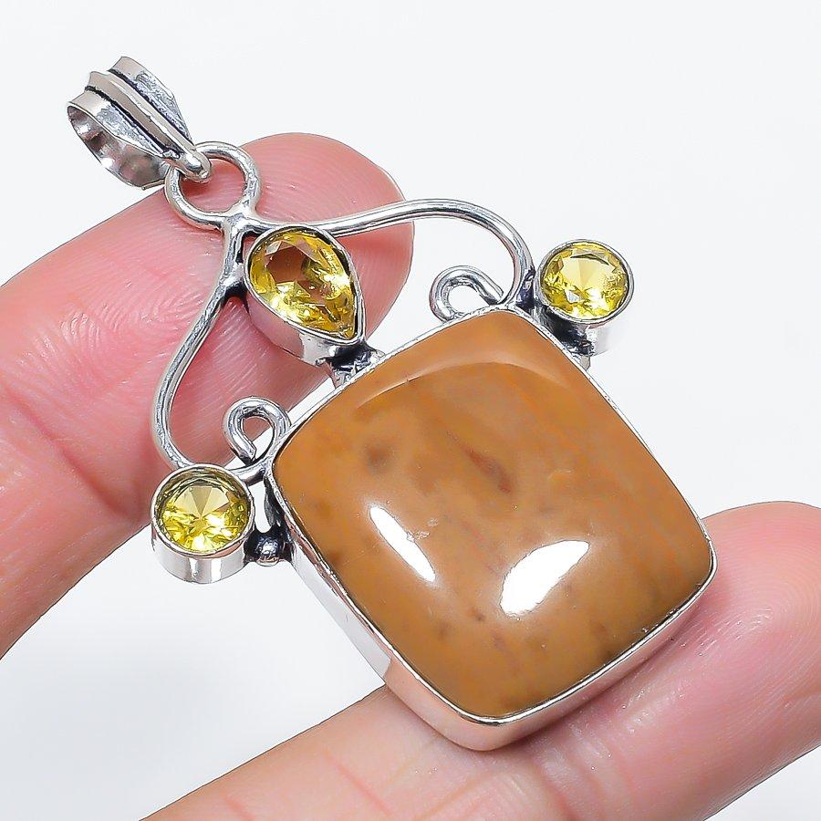 

Natural Ocean Jasper, Citrine 925 Sterling Silver Jewelry Pendant 2.17 q5V89