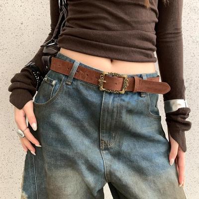 Maillard Styles Retro Fashion Suede Belt With Metal Buckle Waist Belt Ins Versatile Decoration Belt
