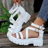 Plus Size Women's Roman Style Hollow-Out Platform Sandals with Thick Soles