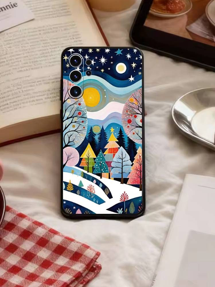 Coque de téléphone Paysage Fantaisiste Nuit Étoilée Pour Samsung S26,S25,S24,S23,S22,S21,S20,S30,Ultra,Plus,Fe,Note,5G Housse Noire