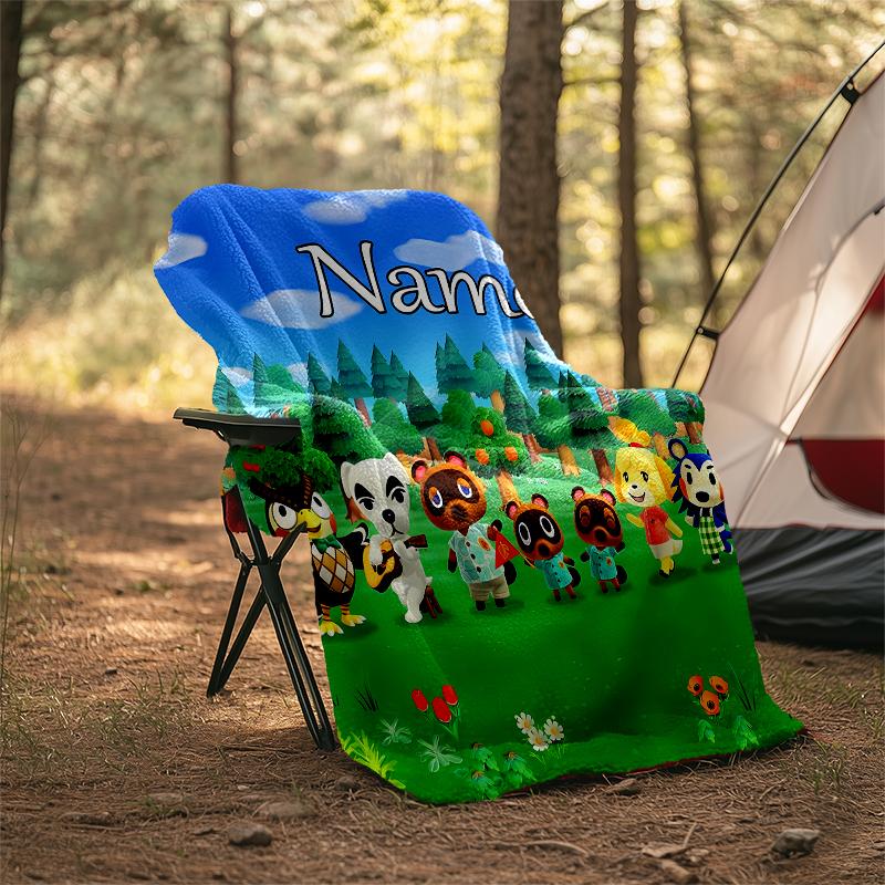Personalized Custom Name Blanket - Animal Crossing Print Design,Blanket for Sofa,Bed,Travel,Camping - Soft and Warm, Great Gift