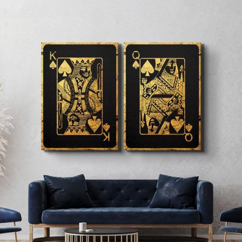 Gold Royal Flush of Spades Poster Playing Poker Cards Canvas Painting Wall Art for Cool Man Cave or Basement Game Room Decor