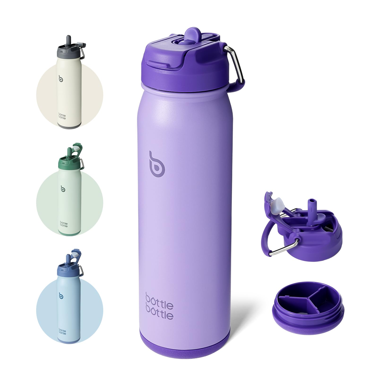 

БУТЫЛКА БУТЫЛКА Бутылка для воды 650 мл В комплекте соломинка Питье напрямую Изолированная бутылка для воды Отсек для хранения внизу Крышка Вакуумная изоляция Бутылка из нержавеющей стали Мальчики фиолетовый