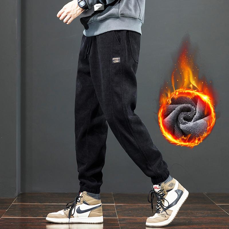 Herren 2025 Winter Fleece-gefütterte Cord-Sweathose: Dicke lässige Baumwollhosen für Herbst & Winter