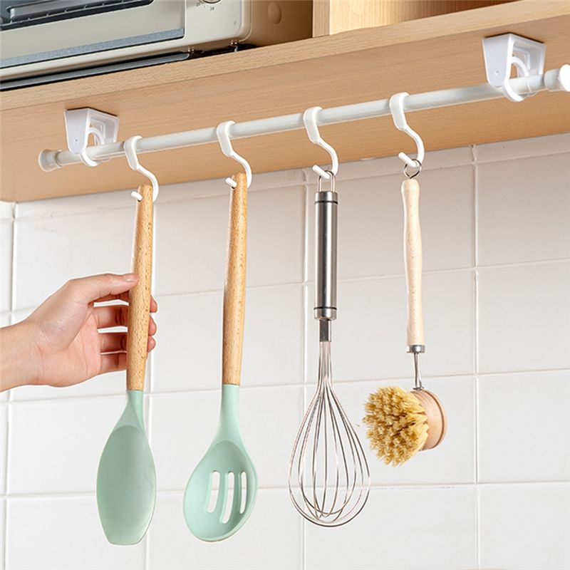 M-Modern-Curtain Rod Holder Clamp Hooks Self Adhesive Clothes Rail Bracket 360 Rotation Triangle Ring Adjustable Hooks