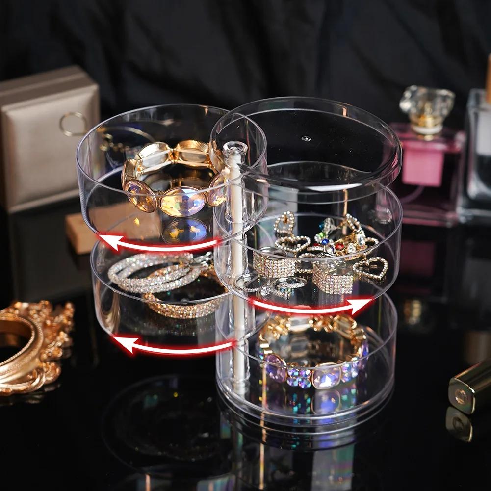 Rotating Jewelry Storage Box with Cover for Earring Makeup Storage