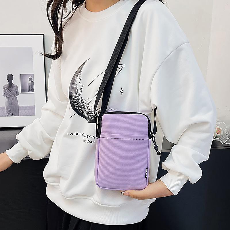 Simple Trendy Macaron Solid Color Shoulder Crossbody Canvas Bag Versatile  Zero Wallet Samll Square Phone Bags For Girls
