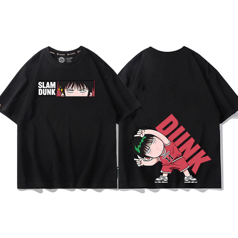 Cool anime Slam Dunk cartoon short-sleeved T-shirt for men summer front and back print loose clothes around Yukawa Kaede