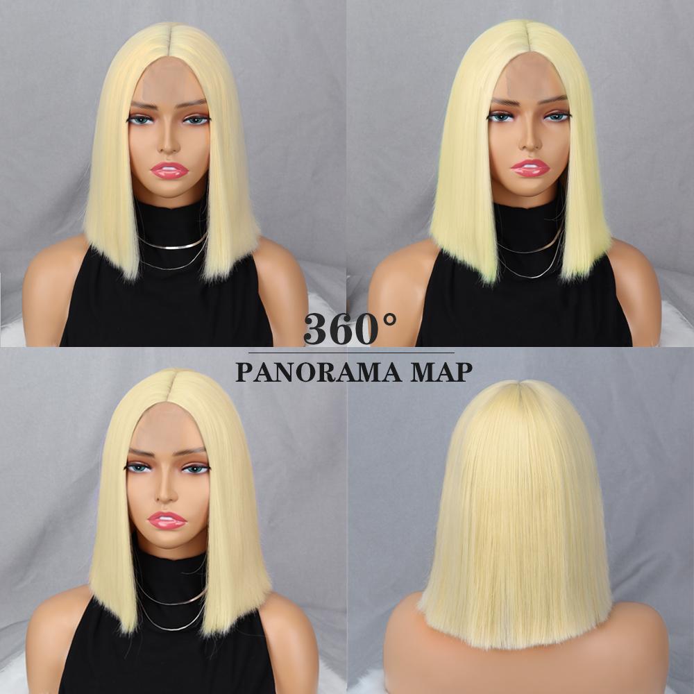 MERISIHAIR Women Fashion Shoulder Length Light Blonde Wig Without Bangs Lace Front Synthetic Fiber Short Straight Wig for Women